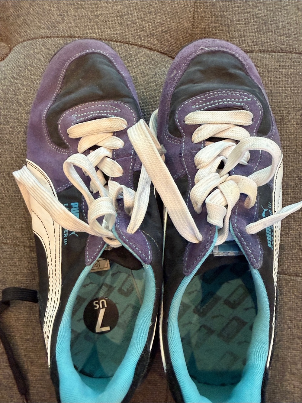 Puma Women’s Purple, Black and White Lace-Up Sneakers with Teal Lining